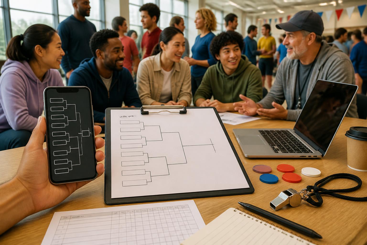 Tournament organizer using a bracket creator app to set up and share a competition bracket.