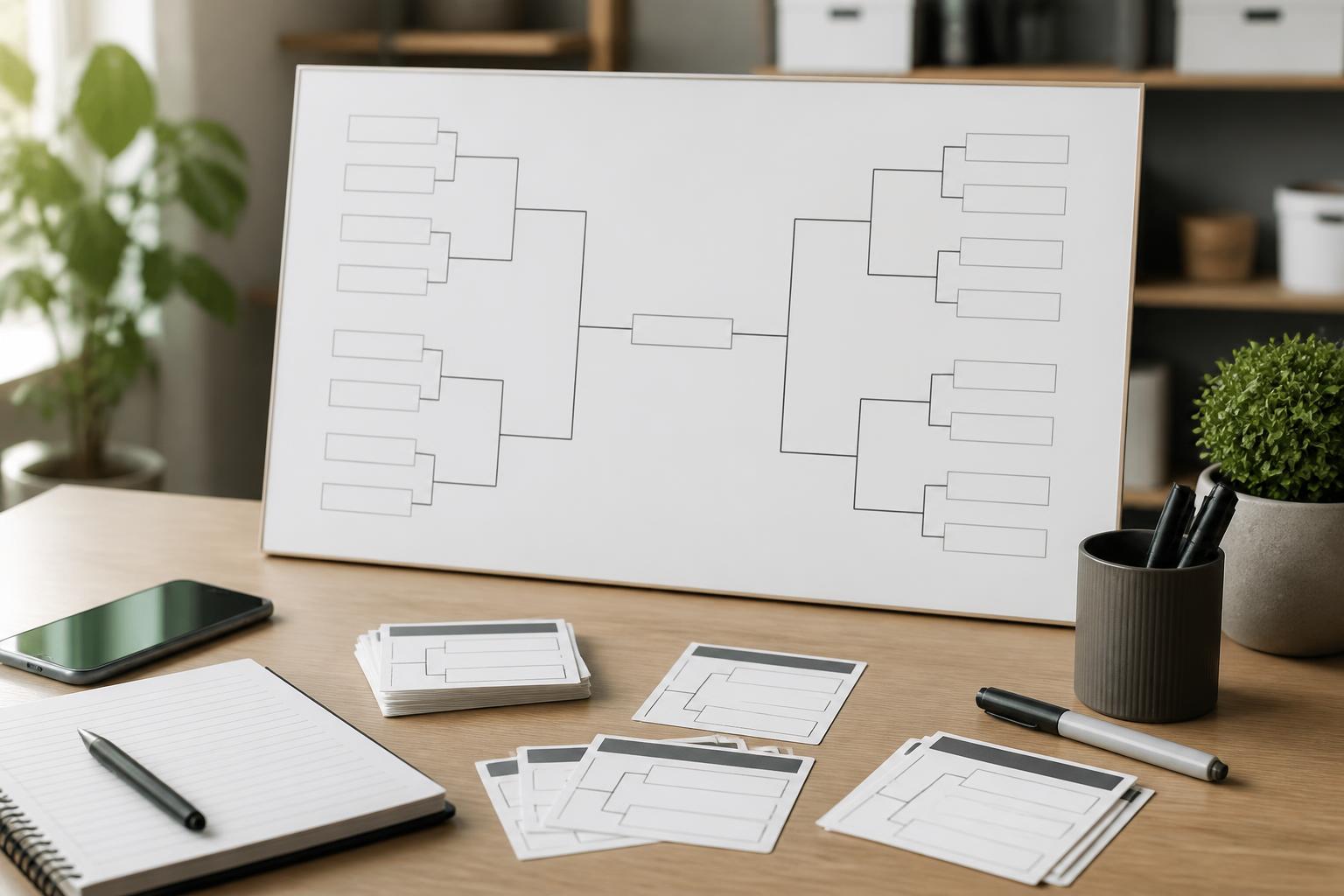 generateur de tournoi: Tableau de tournoi organisé avec téléphone et cartes de matchs
